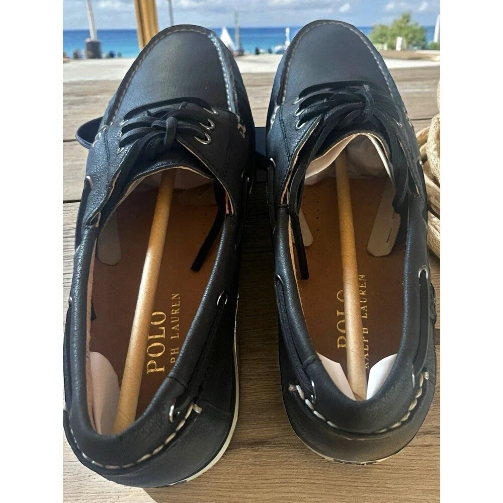 Ralph Lauren Polo Black Pebbled Nubuck Men’s Boat Shoes Size 11 New NIB Gift